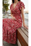 Women's Floral Patterned Double Breasted Collar Short Sleeve Elastic Waist Dress - 3