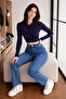 Women's Wide Leg Stretchy Blue Baggy Jeans - 4