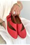 Cower Red Leather Ballerina Shoes