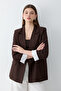 Women's Brown Striped Lined Blazer Jacket with Sleeve Detail - 5