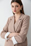 Women's Mink Striped Lined Blazer Jacket with Sleeve Detail - 5