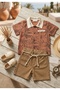 Boy's summer muslin shirt and linen shorts 2-piece set