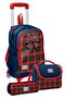 Three-Wheeled Trolley Primary School Bag Set Navy Blue Red Plaid Patterned Girls' Setygn34007A