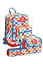 Red Multi-Colored Checkerboard Patterned Girls' Primary and Secondary School Three-Piece School Bag Set Setygn33225A