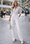 Alya Women's White High Waist Oversize Wide Leg 106 cm Lycra Fabric Trousers - 2