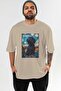 For Dog Lovers 3 Front Dog Prints Beige Oversize T-Shirt 100% Cotton Unisex Dog Lover Premium Design - 2