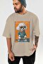 For Dog Lovers 44 Front Dog Printed Beige Oversize T-Shirt 100% Cotton Unisex Dog Lover Premium Design - 6