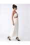 Contrast Piping Low-Cut Maxi Dress Beige - 4