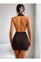 Women's halter neck pleated backless mini scuba dress - 2