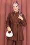 Belted Tunic Trousers Double Set Brown - 2