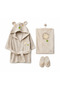 Bebitof Cute Teddy Bear Embroidered Hooded Baby Bathrobe Set - 3