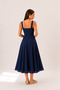 Navy Blue Linen Strap Square Neck A-Line Panel Detailed Cotton Midi Dress - 3