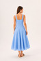 Blue Linen Strappy Square Neck A-Line Panel Detailed Cotton Midi Dress - 5