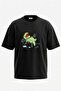 Dinosaur Benchpress Design Back Printed Cotton Black Oversize T-Shirt