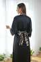 Black Leopard Detailed Long Satin Women's Kimono - 6
