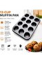 Non-Stick 12 CUP Muffin Pan, Carbon Steel Cupcake Baking Tray, Oven-Safe, Easy Release & Easy Clean, Ideal for Muffins, Cupcakes & Mini Cakes - 4