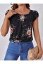 Women's Short Sleeve Crew Neck Floral Printed Single Jersey Blouse - 5