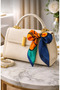 Orange Green Blue Large Floral Satin Scarf 50X50 cm Bag Scarf Neck Shawl - 2