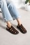 Kaiser Women's Gold Buckle Light Sole Genuine Leather Sandals Brown Suede - 2
