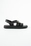Veyron Women's Genuine Leather Sandals with Gold Buckle and Light Sole, Black