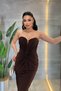 Jersey Fabric Knot Strapless Detailed Pencil Dress - Brown - 4