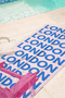 London Themed City View Beach Towel - Typographic Pink Blue Quick-Dry Microfiber Towel - 4