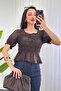 بلوزة بنيّة شفافة بتصميم الأميرة مع ربطة أمامية - 2