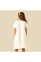 Round Neck Short Sleeves Dress with Floral Applique - 3