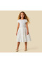 Round Neck Cap Sleeves A-Line Dress with Embellishment - 2