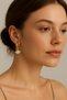 Steel Gold Detailed Zircon Stone Dangle Hoop Earrings - 4