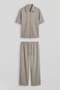 Men's Relaxed Fit Tencel Zippered Shirt and Pants Set Beige