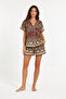 Organic Cotton Ethnic Shawl Patterned Coffee Burgundy Women's Shorts Pajama Set