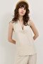 Stone Linen Blend Double-Breasted Women's Vest