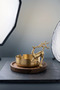 Ashtray Metal Ash Tray Decorative Ashtray with Natural Wood Stand Dowry Gift - Luxury Geyik Gold - 4