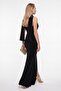 Women's Black Strapless Collar Accessory Detail Long Evening Dress - 6