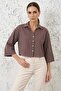 Women's Oversize Striped Viscose Brown Shirt - 4