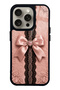 iPhone 15 Pro Glossy Phone Case with Pink Lace Bow Design