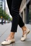 Women's Square Toe Flat Heeled Ballerinas with Metal Accessory Detail, Faux Leather, Comfortable Cut, Daily Modern Stylish - 2