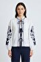 Ethnic Inspired Triple Lace Detailed Embroidered Balloon Sleeve Blouse