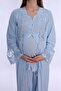 Cotton Long Robe Maternity Nursing Pajama Set Effortt - Blue - 6