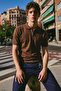Men's Zippered Cotton Coffee Polo Collar T-Shirt - 2