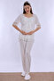 Adjustable Waist Detailed Maternity Pajama Set with Breastfeeding Feature Effortt - Ecru - 3
