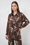 Women's Shirt Collar Floral Patterned Viscose Brown Double Set - 2