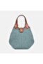 Women's Water Green Leather Detailed Straw Handbag - 2