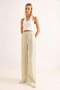 Striped Patterned Wide-Leg Linen Trousers Green - 4