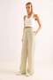 Striped Patterned Wide-Leg Linen Trousers Green - 3
