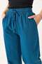 Canvas pocket, lace-up, elastic waist, long pants - petrol blue - 4