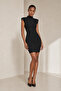 Striped Black Crepe Fabric High Neck Padded Mini Evening Dress 77159 - 2