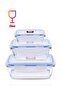 3-Piece Glass Food Storage Set Clear/Blue 400ml,640ml,1040ml