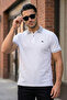 White Polo Collar Men's T-Shirt Regular Fit 100% Cotton with Striped Collar Detail - 5